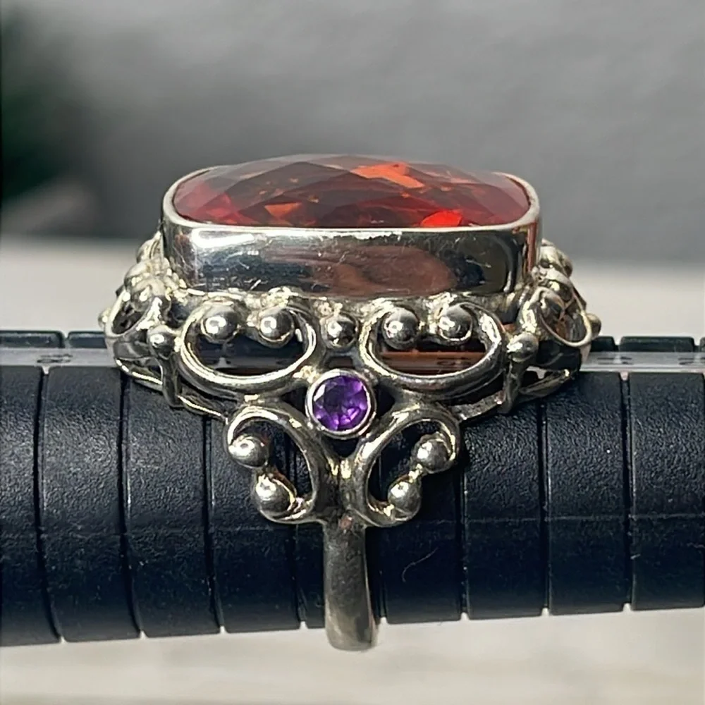 Nicky Butler Sterling Silver Orange Quartz Statement Ring Bali Style